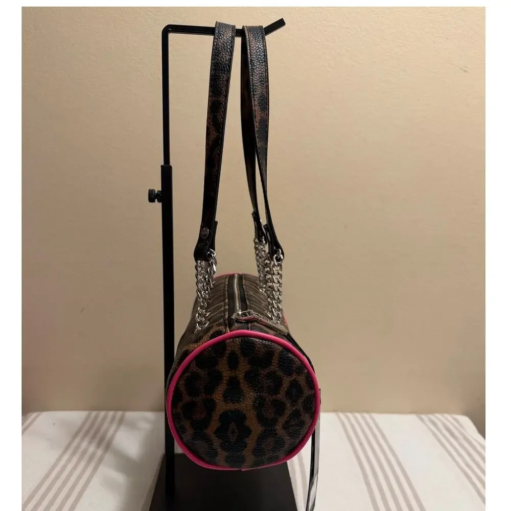Von Dutch Cheetah Barrel Bag Pink Logo Chain Shoulder Purse Y2K NWT